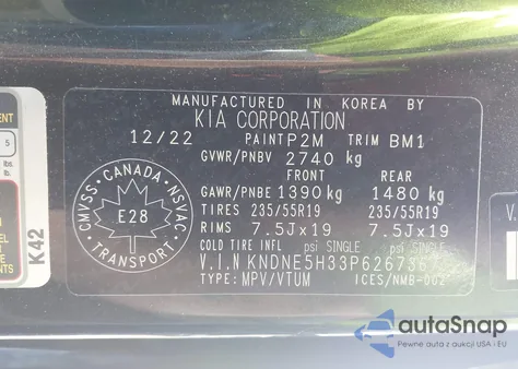 2023 Kia Carnival Mpv Sx/Sx Prestige z USA, uszkodzony, nr VIN KNDNE5H33P6267367